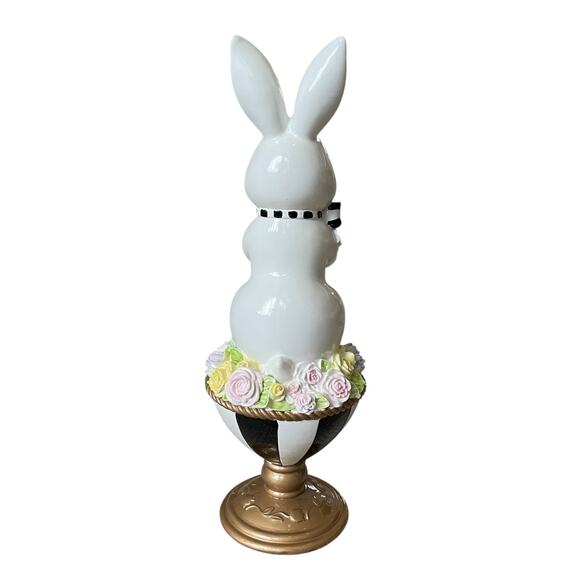 TOPHAT & TAIL Easter Bunny Rabbit On Flower Pedestal Egg 15" Mackenzie Style NEW - Picture 13 of 15
